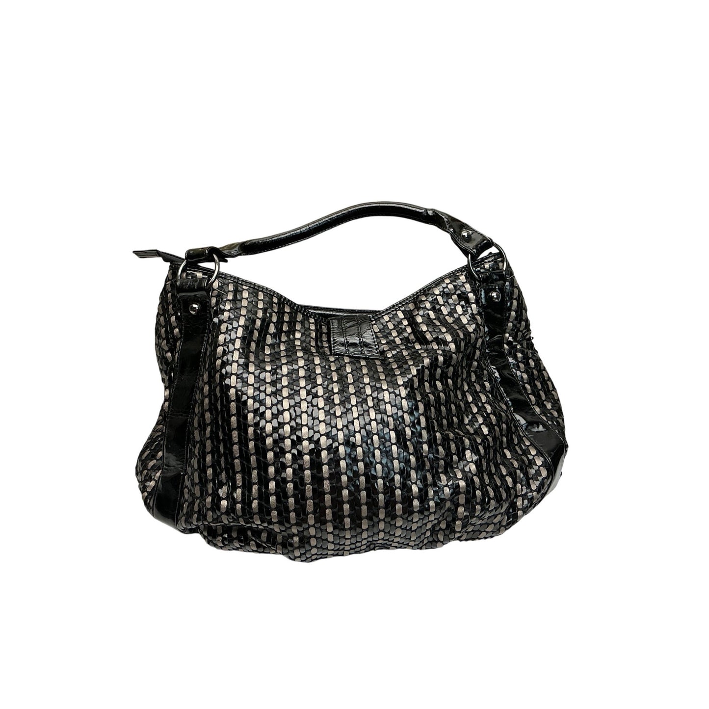 Big Buddha Black Silver Woven Shoulder Bag Slouchy Hobo Patent Trim Large