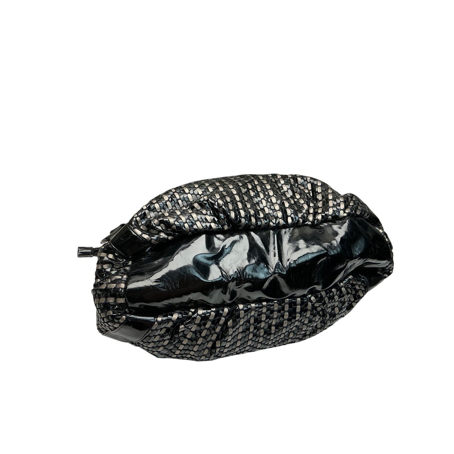 Big Buddha Black Silver Woven Shoulder Bag Slouchy Hobo Patent Trim Large