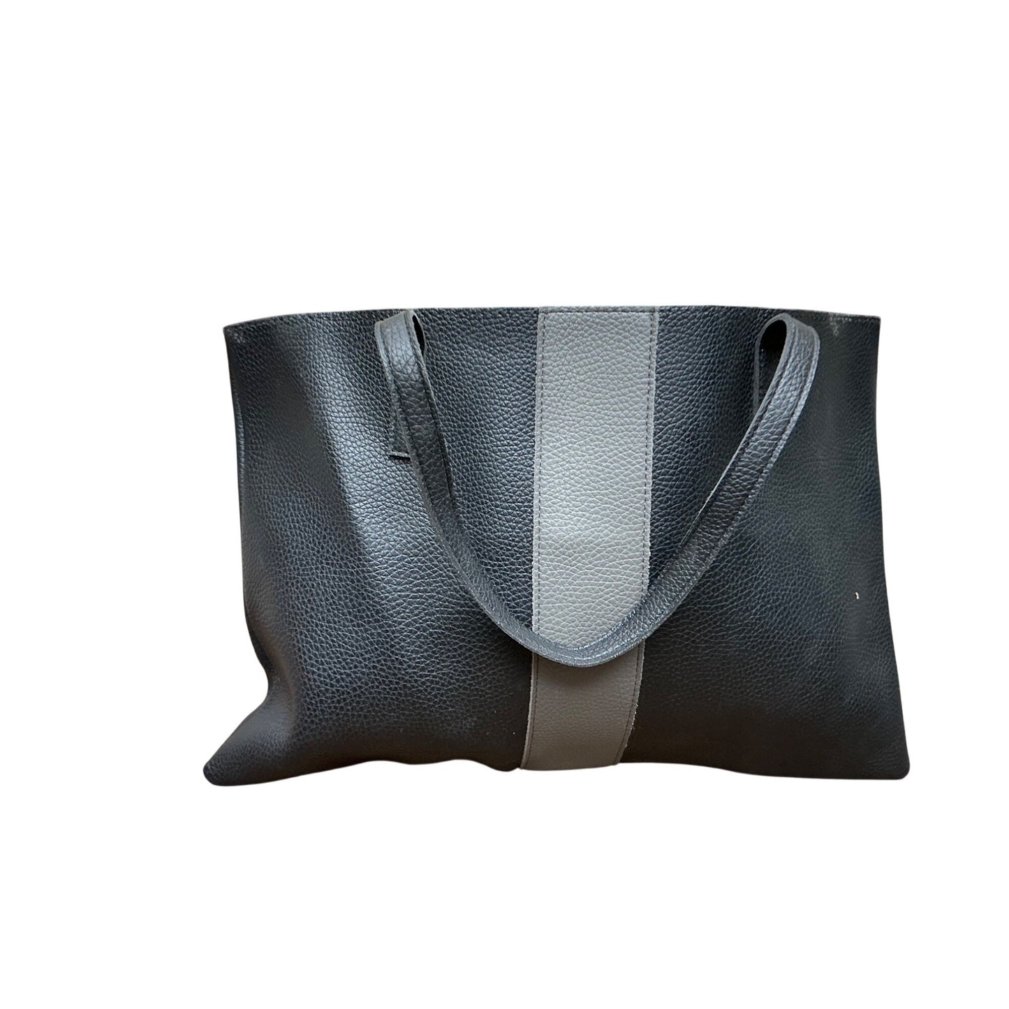 Vince Camuto Black Gray Leather Tote Bag Minimalist Work Tote Large Handbag NWT