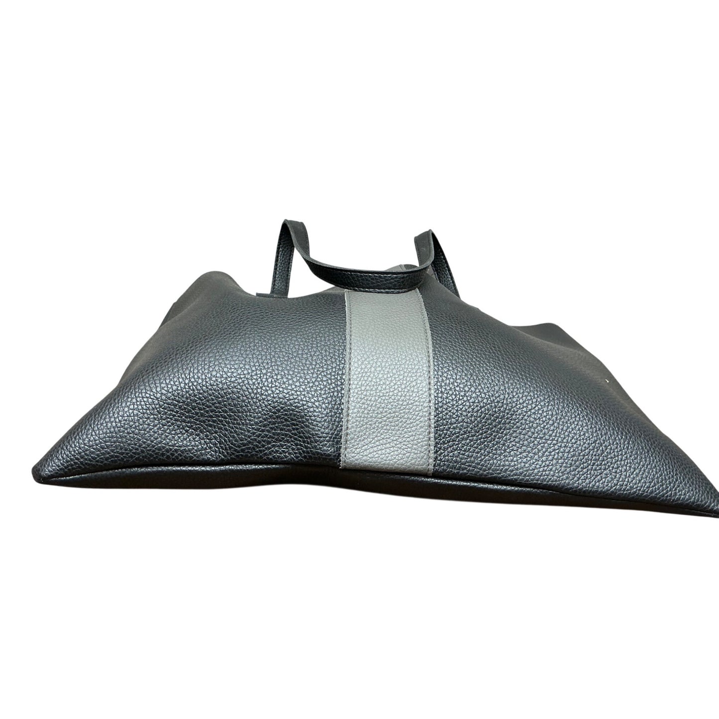 Vince Camuto Black Gray Leather Tote Bag Minimalist Work Tote Large Handbag NWT