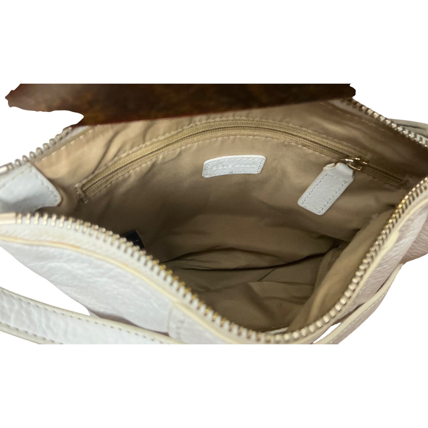 Cole Haan White Pebbled Leather Crossbody Shoulder Bag Adjustable Strap
