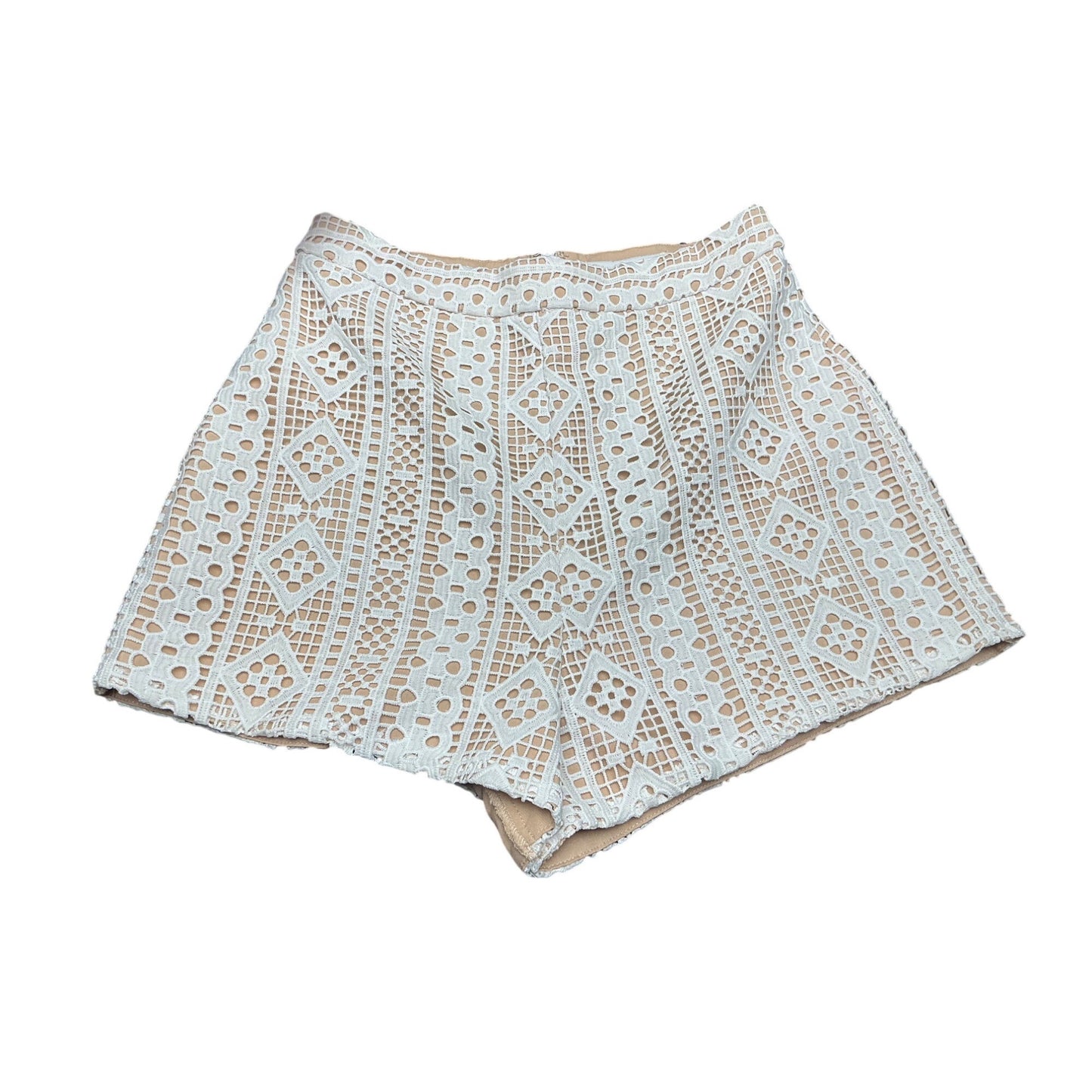Endless Rose Lace Crochet Shorts Cream Beige Boho High Waist Lined Women’s S