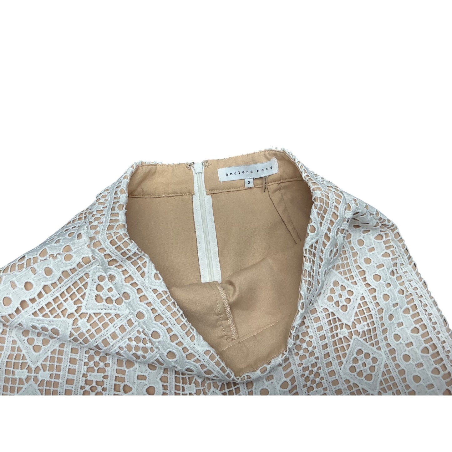 Endless Rose Lace Crochet Shorts Cream Beige Boho High Waist Lined Women’s S