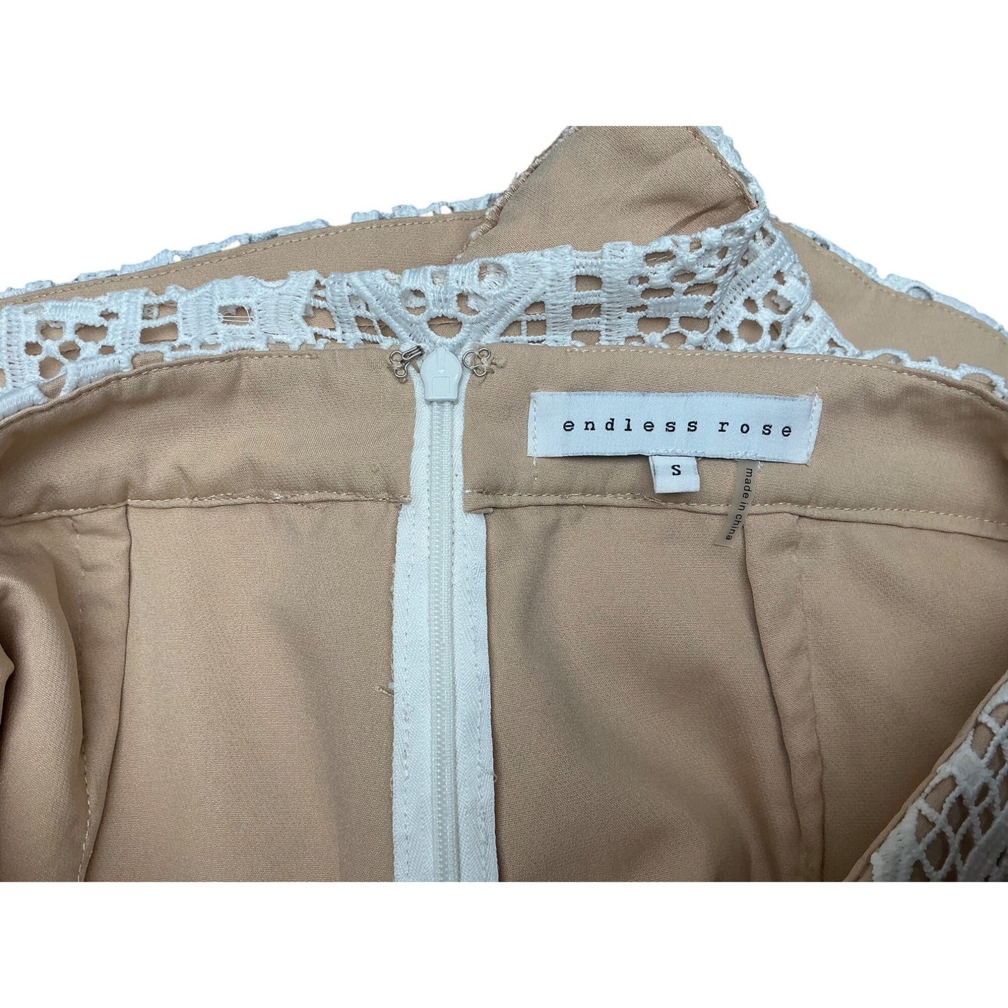 Endless Rose Lace Crochet Shorts Cream Beige Boho High Waist Lined Women’s S