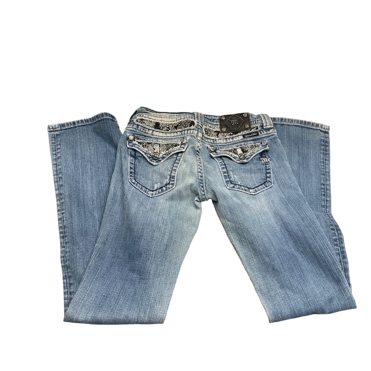 Miss Me Embellished Bootcut Jeans Rhinestone Flap Pockets Women’s Size 28