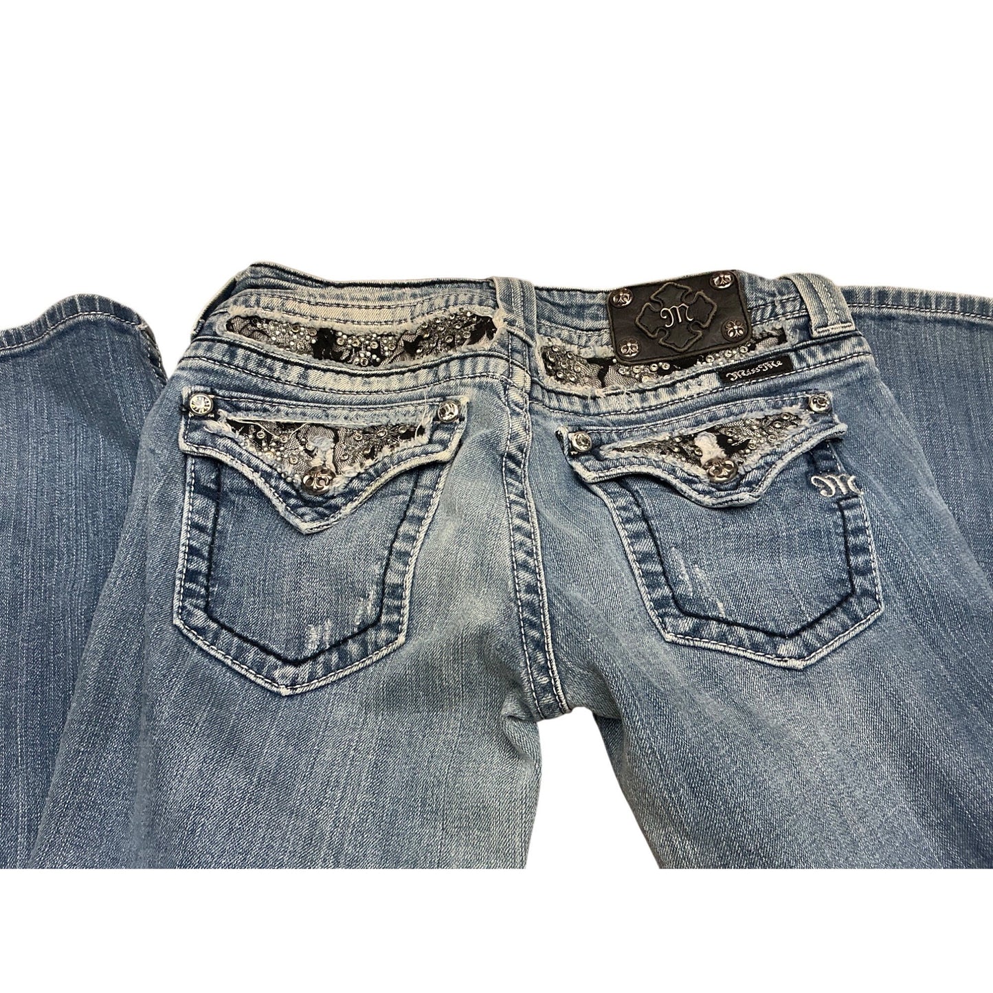 Miss Me Embellished Bootcut Jeans Rhinestone Flap Pockets Women’s Size 28