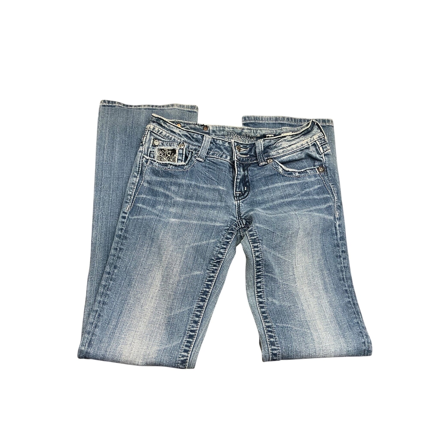 Miss Me Embellished Bootcut Jeans Rhinestone Flap Pockets Women’s Size 28