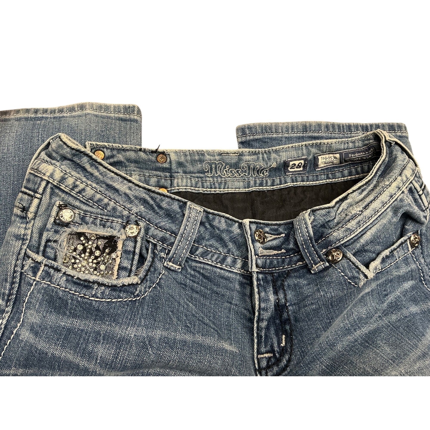 Miss Me Embellished Bootcut Jeans Rhinestone Flap Pockets Women’s Size 28