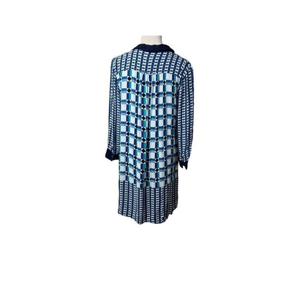 Mauve Geometric Print Shirt Dress Blue Black Button Front  Boho Tunic SZ 6