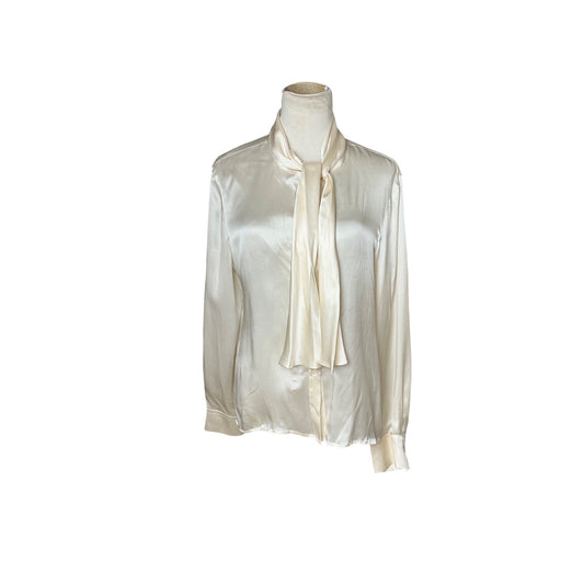 Armani Collezioni Ivory Silk Tie Neck Blouse Luxury Designer Long Sleeve Top Sz 10