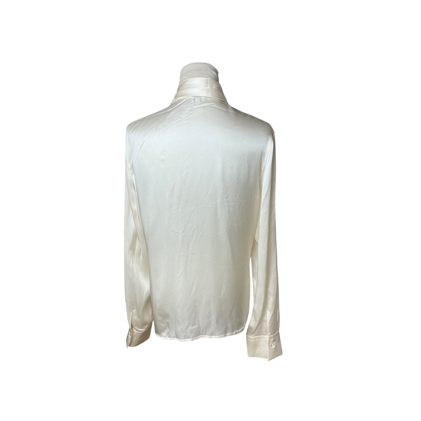 Armani Collezioni Ivory Silk Tie Neck Blouse Luxury Designer Long Sleeve Top Sz 10
