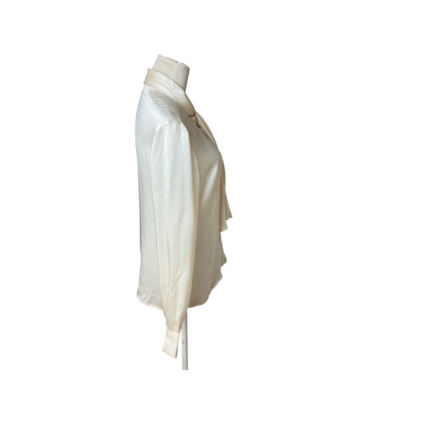 Armani Collezioni Ivory Silk Tie Neck Blouse Luxury Designer Long Sleeve Top Sz 10