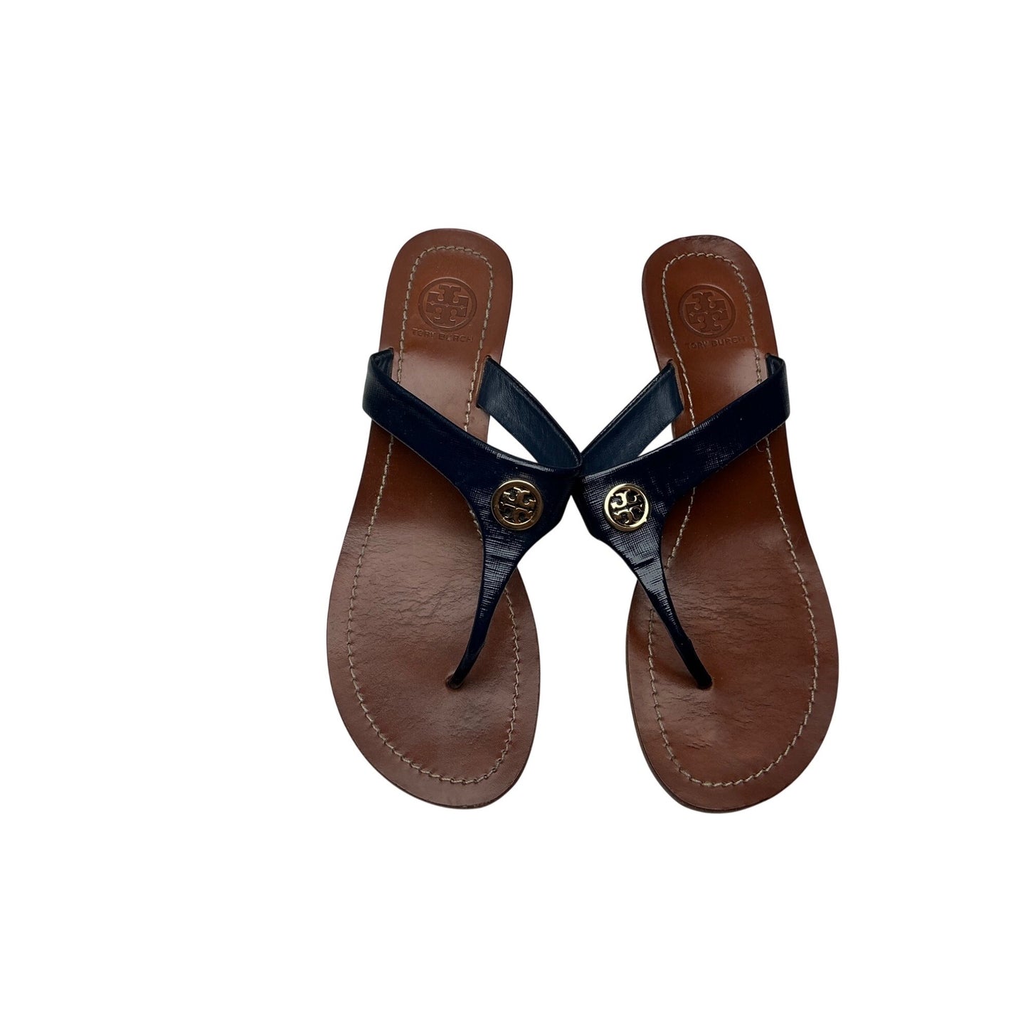 Tory Burch Navy Leather Thong Sandals | Classic Logo Flip Flops Size 7
