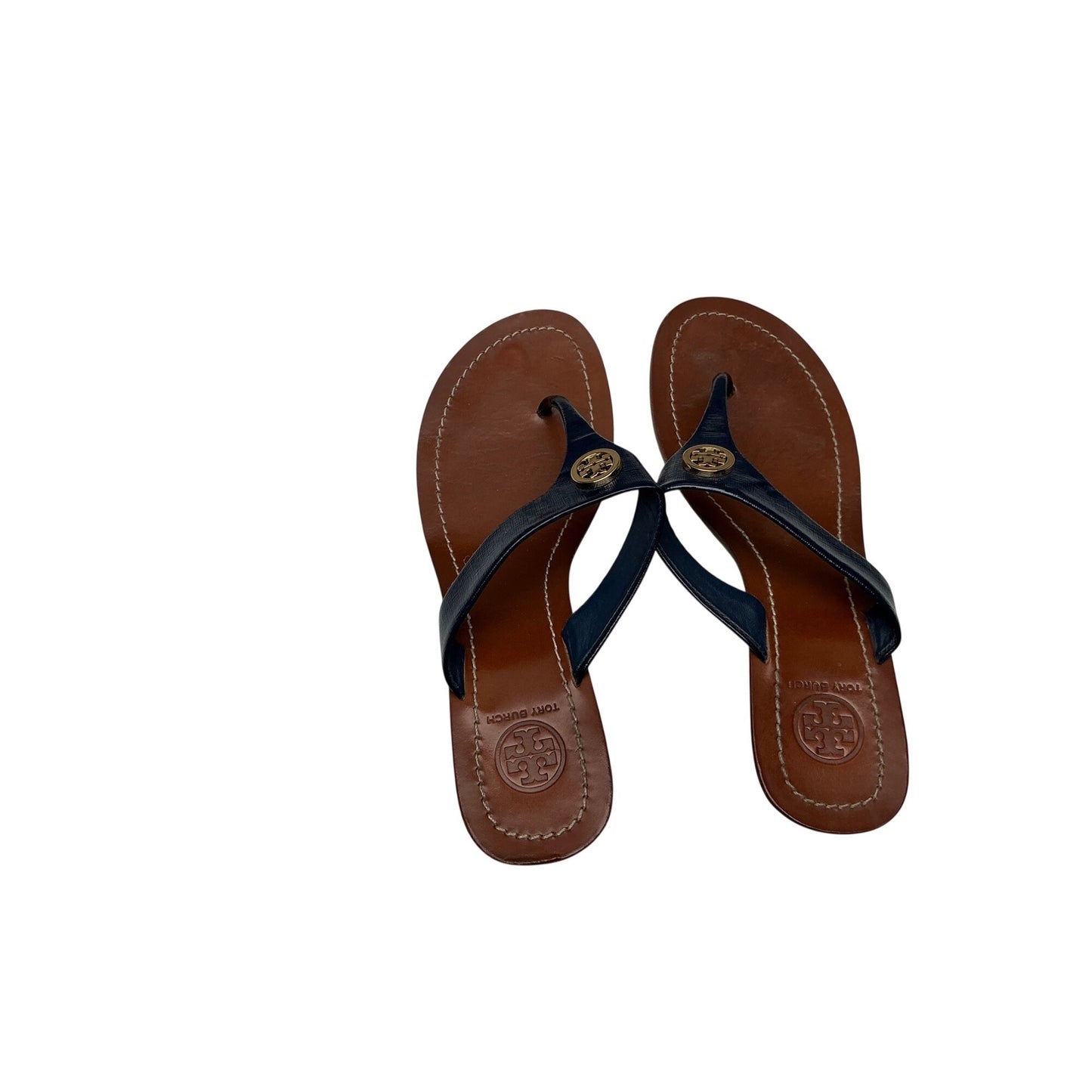 Tory Burch Navy Leather Thong Sandals | Classic Logo Flip Flops Size 7