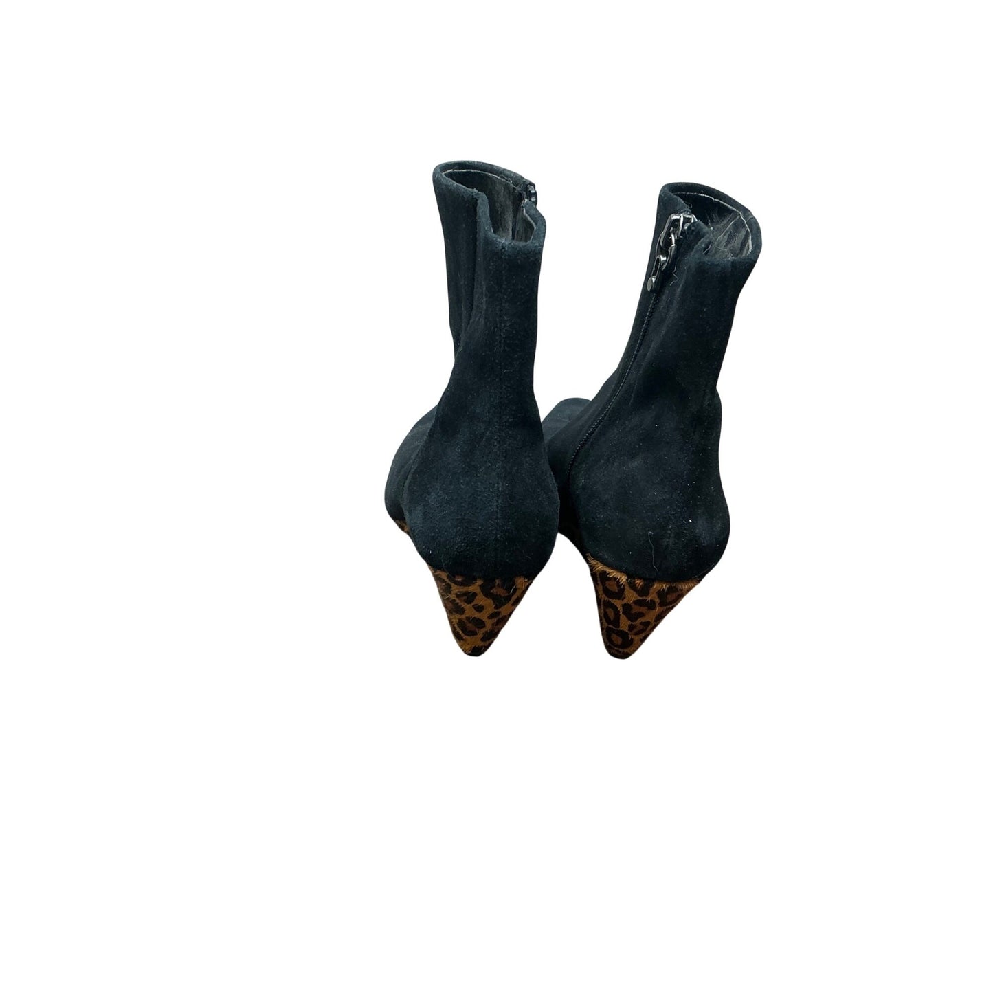 Donald J Pliner Black Suede Ankle Boots Leopard Wedge Heel Side Zip Size 6.5