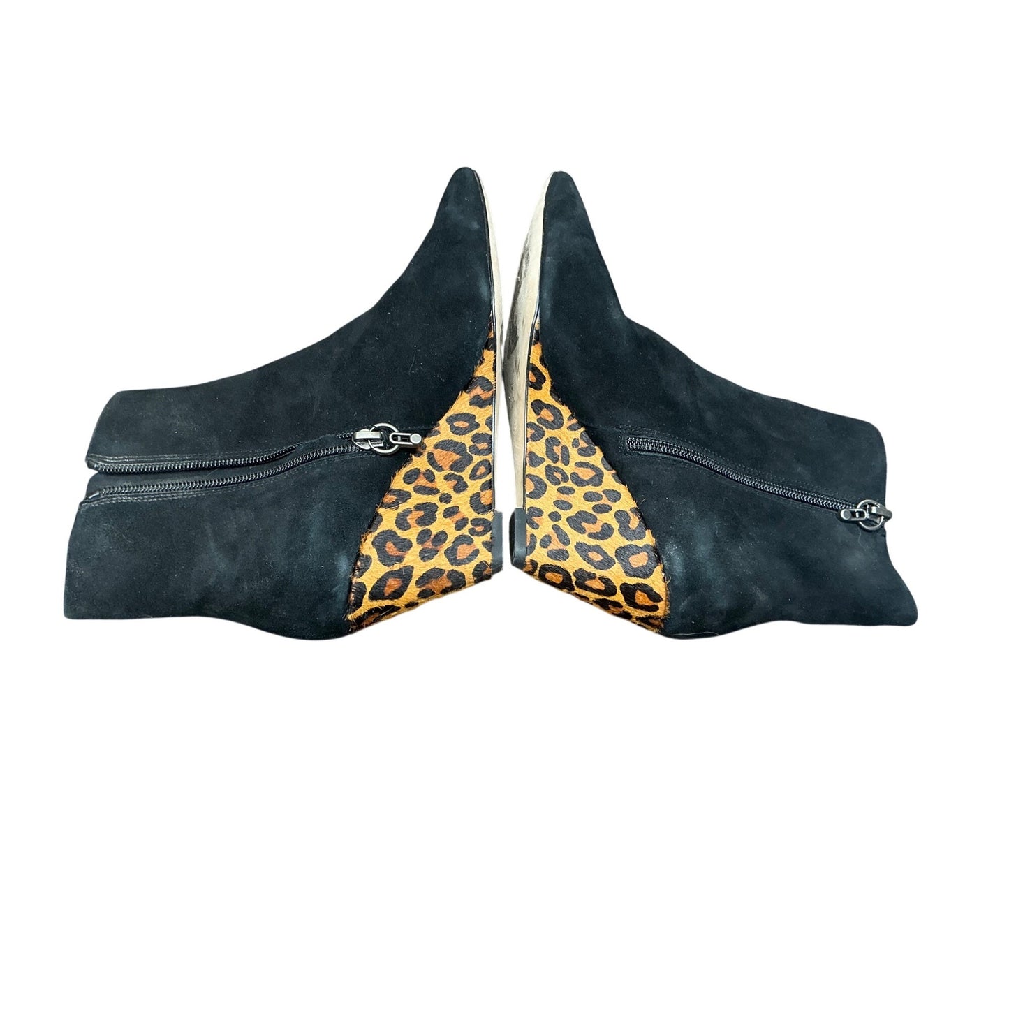 Donald J Pliner Black Suede Ankle Boots Leopard Wedge Heel Side Zip Size 6.5