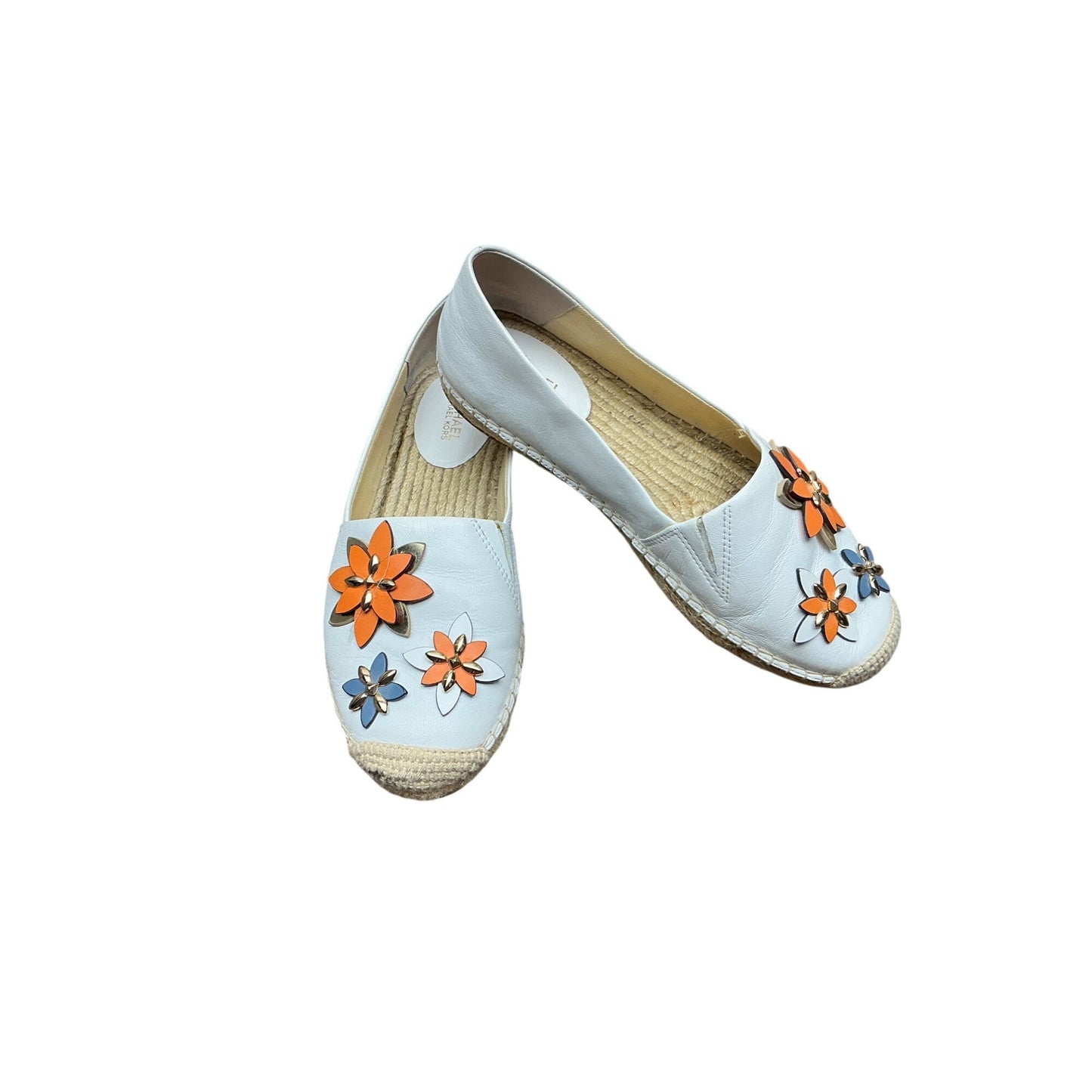 Michael Kors Floral Leather Espadrille Flats Blue Slip On Shoes Sz 5M