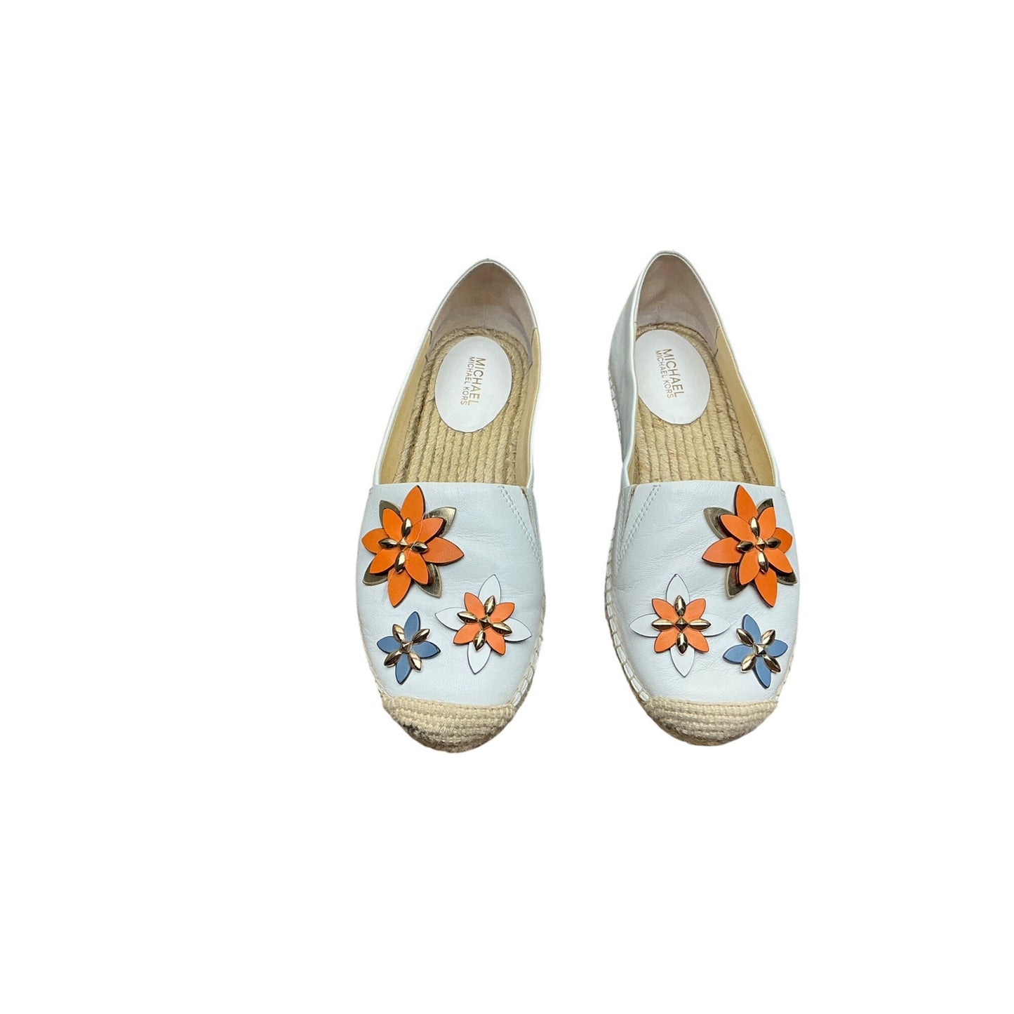 Michael Kors Floral Leather Espadrille Flats Blue Slip On Shoes Sz 5M
