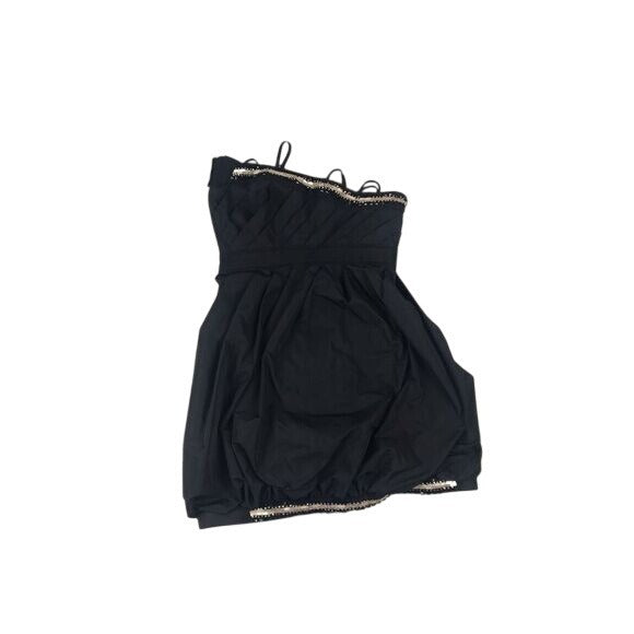 BCBG Max Azria Black Strapless Bubble Hem Cocktail Dress Beaded Trim Sz 0