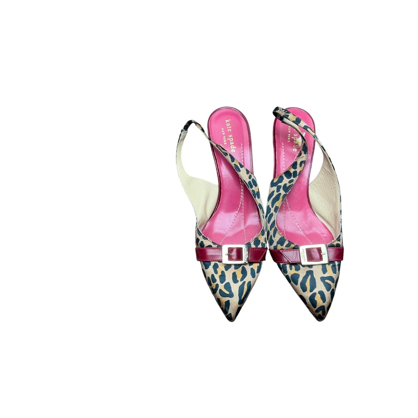 Kate Spade Leopard Slingback Kitten Heel Pumps Pointed Toe Red Buckle  Sz7.5