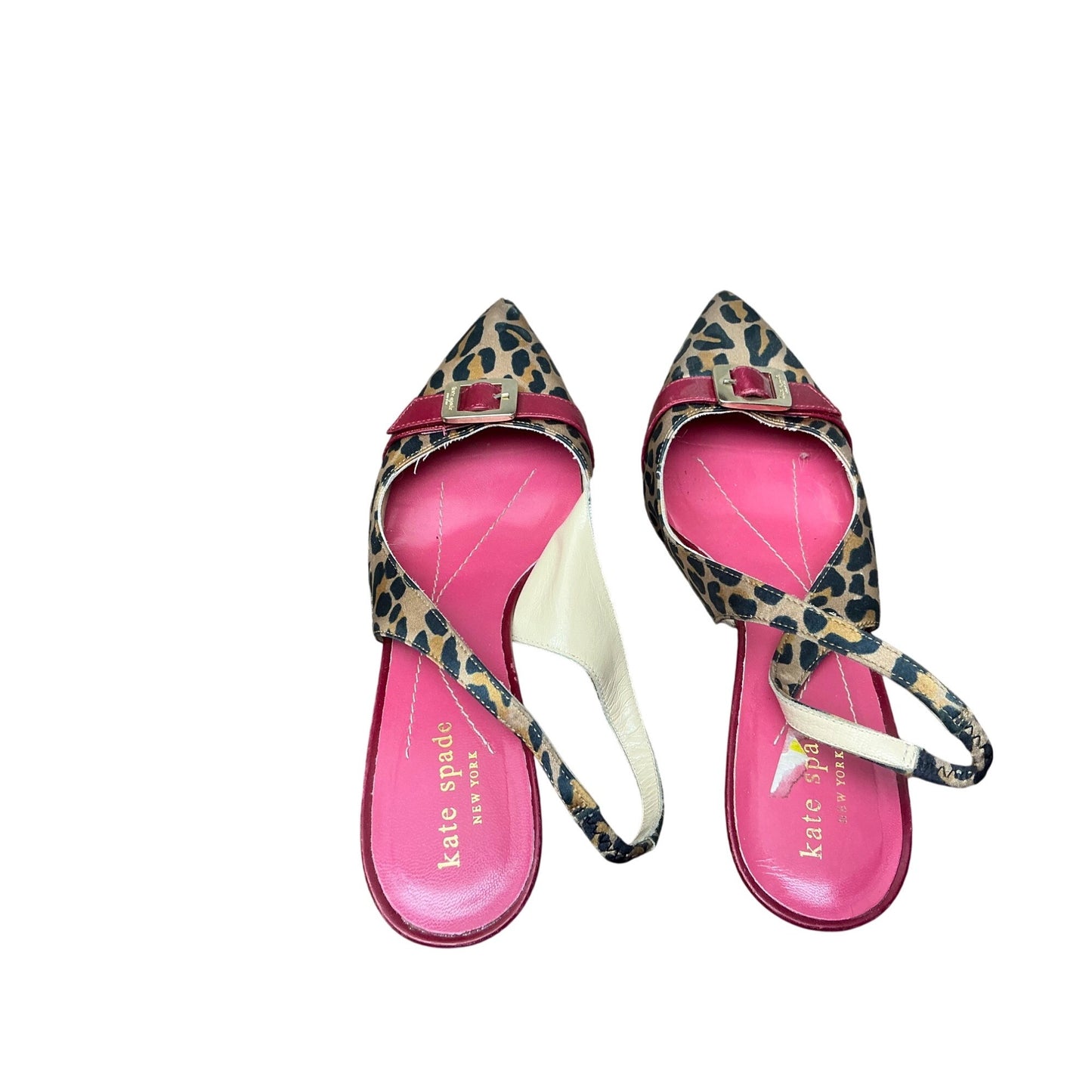 Kate Spade Leopard Slingback Kitten Heel Pumps Pointed Toe Red Buckle  Sz7.5