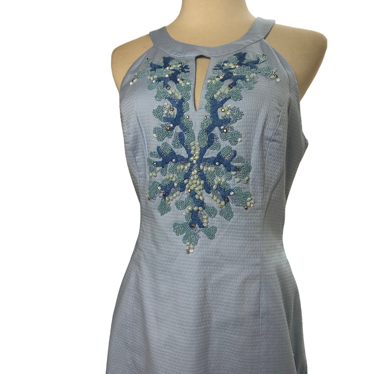 NWT Lilly Pulitzer Blue Embroidered Sheath Dress Beaded Halter Keyhole Sz 6