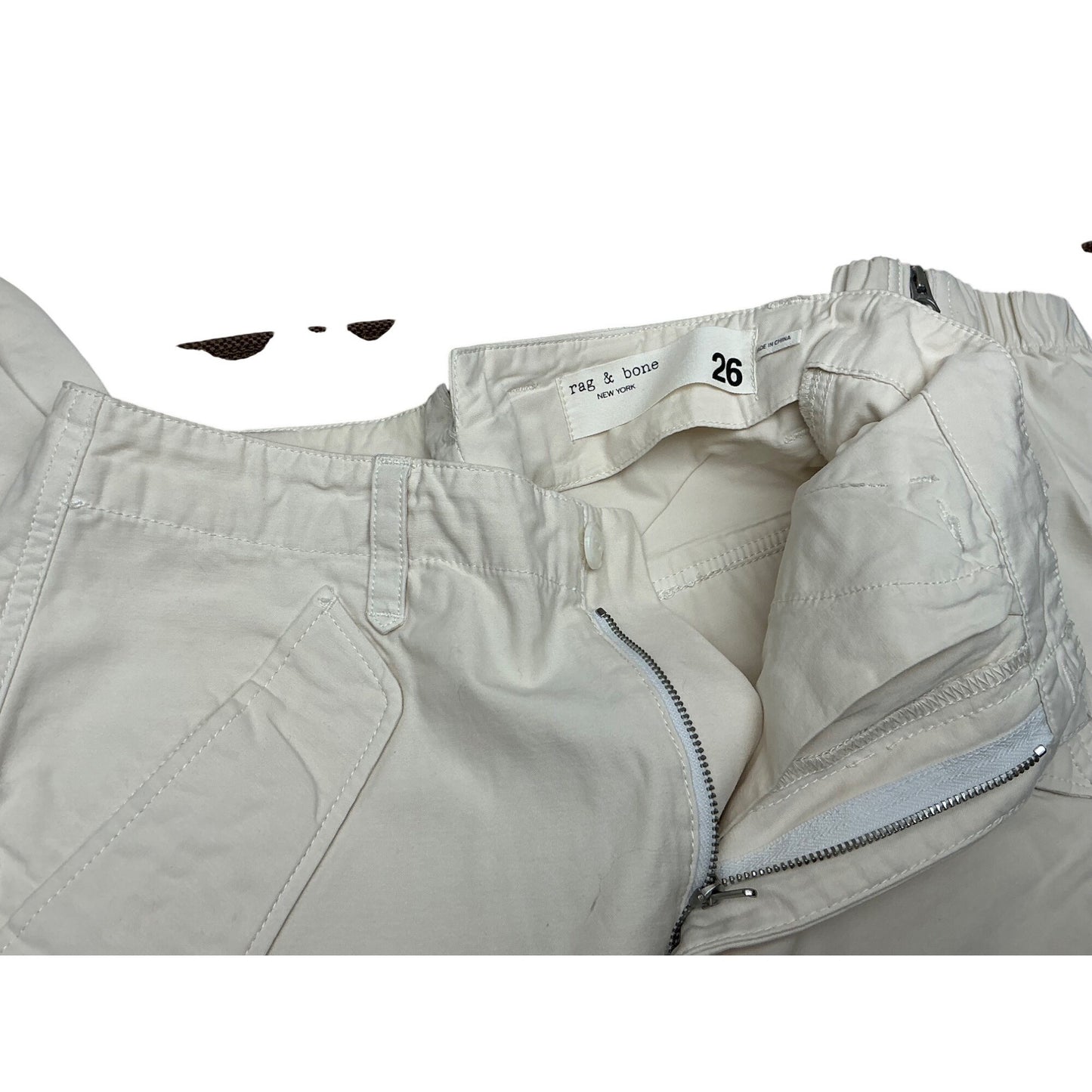 Rag & Bone Ivory Utility Cargo Pants Zip Ankle Cotton Stretch Size 26