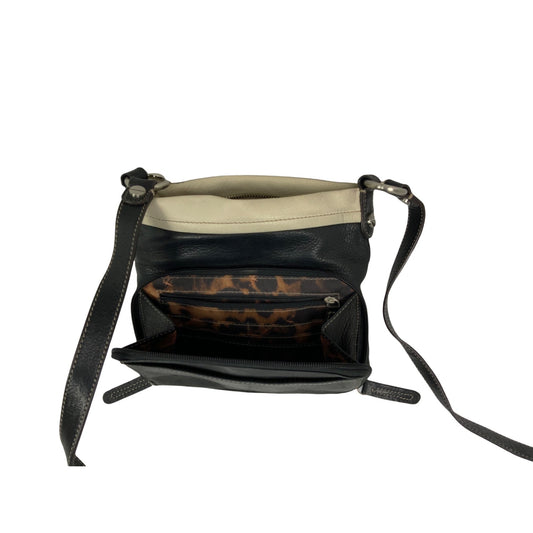 B Makowsky Black and Cream Leather Handbag