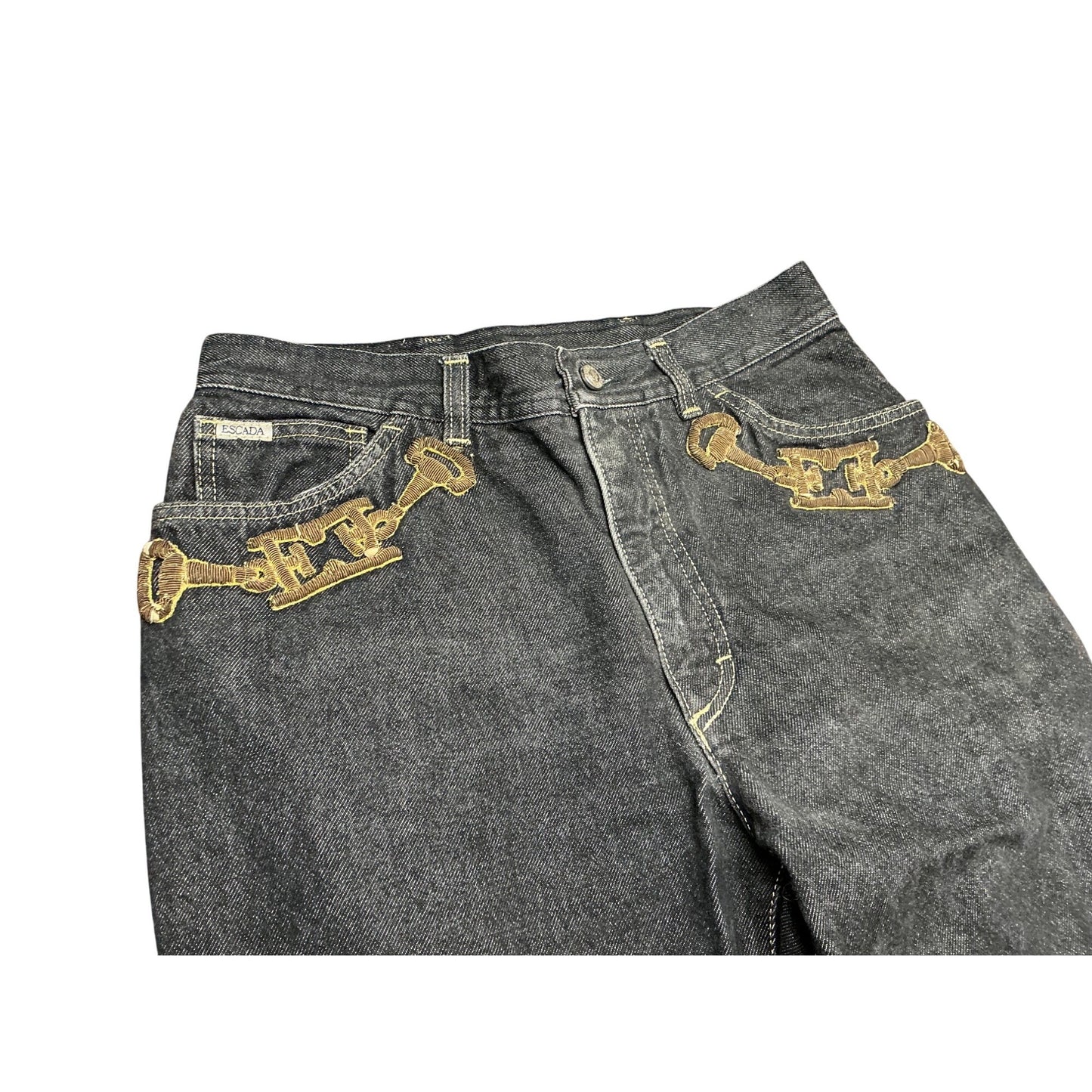 Escada Sport Dark Wash Straight Leg Designer Jeans Contrast Stitch Denim Pants  Sz 42