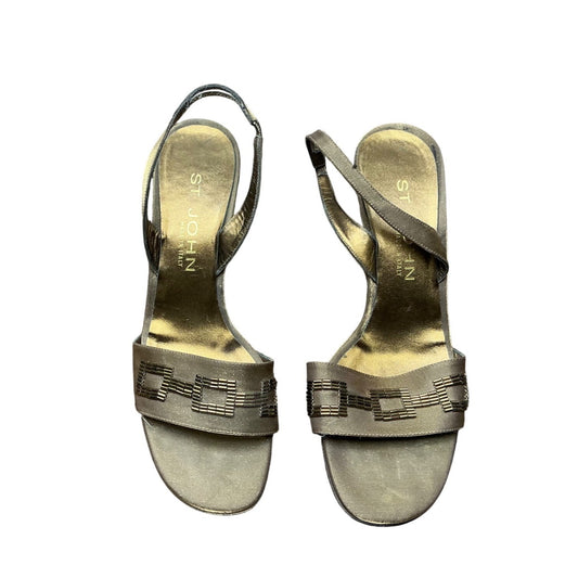 St. John Metallic Bronze Slingback Sandals Embellished Strap Heels Size 6.5