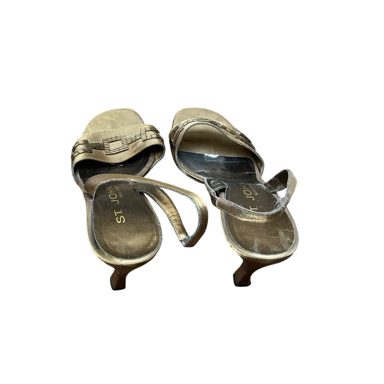 St. John Metallic Bronze Slingback Sandals Embellished Strap Heels Size 6.5