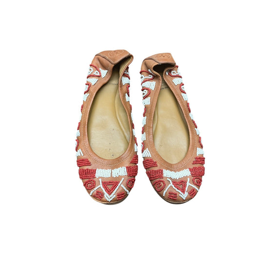 Tory Burch Beaded Ballet Flats Tan Leather Reva Style Boho Embellished  Sz 7