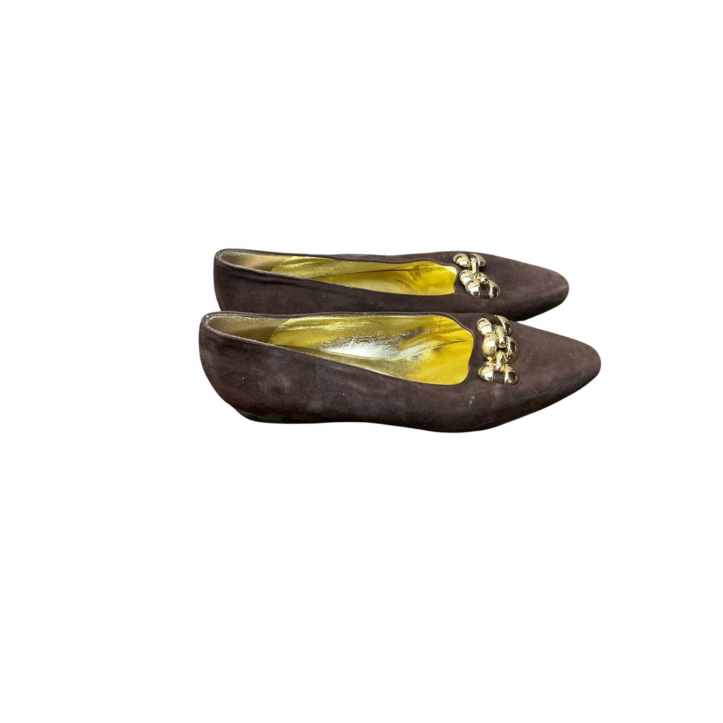 Vintage St. John Brown Suede Loafers Gold Chain Detail Designer Flats Size 6.5B
