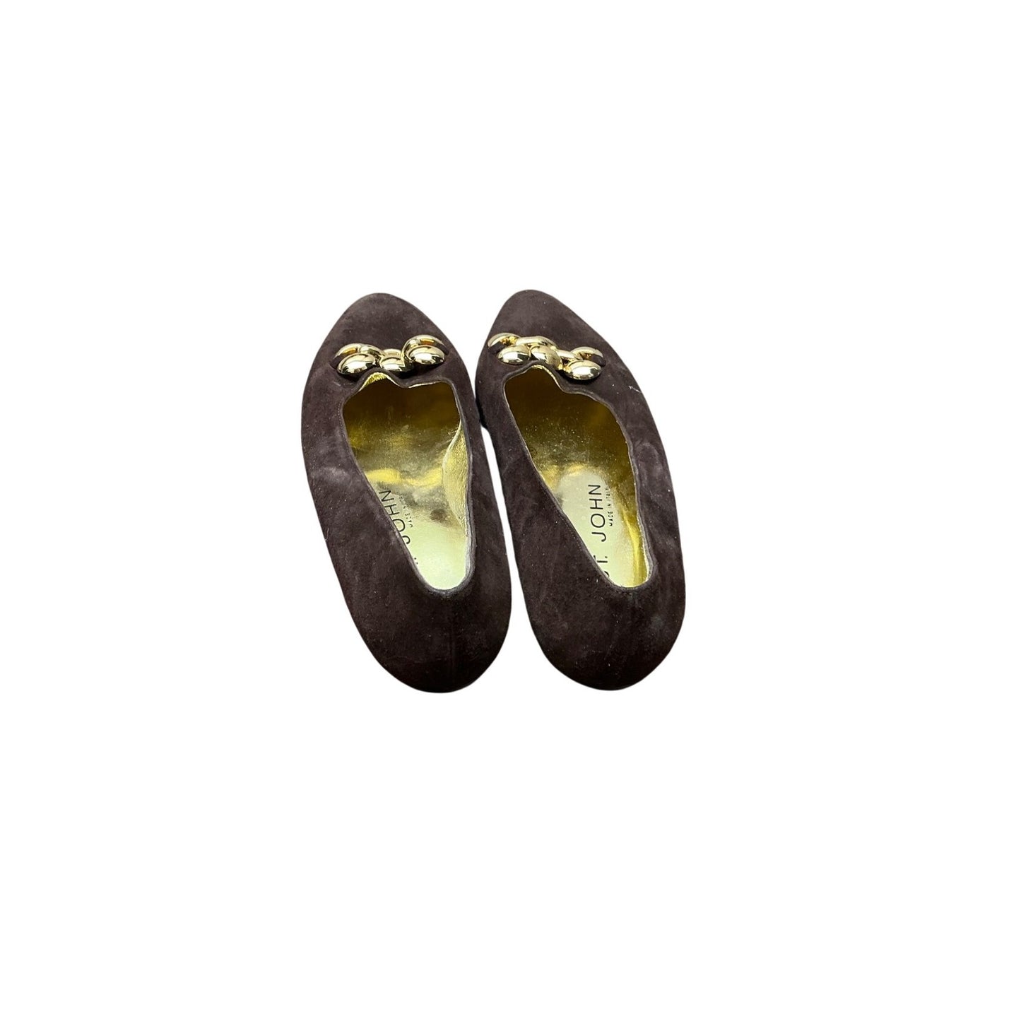 Vintage St. John Brown Suede Loafers Gold Chain Detail Designer Flats Size 6.5B