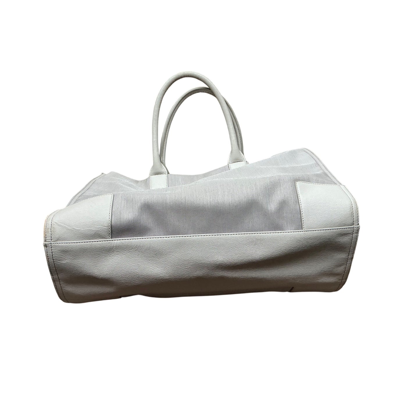 Tory Burch Ella Gray Canvas Tote White Leather Trim Large Logo Shoulder Bag