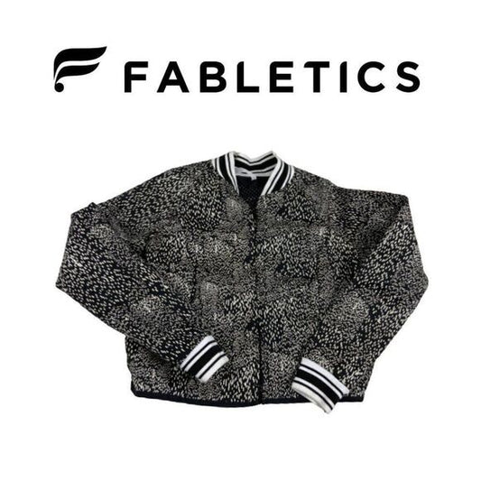 Fabletics Black White Speckled Bomber Jacket Full Zip Athletic Sz XS