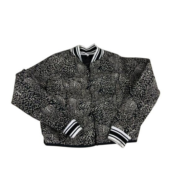 Fabletics Black White Speckled Bomber Jacket Full Zip Athletic Sz XS