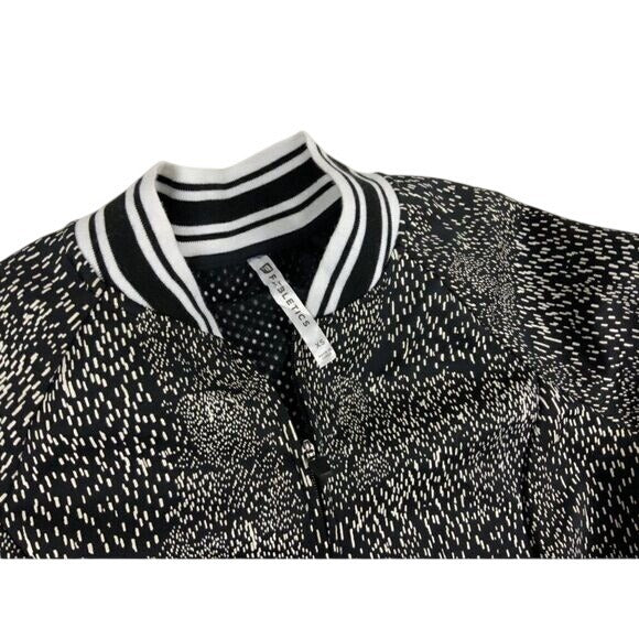 Fabletics Black White Speckled Bomber Jacket Full Zip Athletic Sz XS