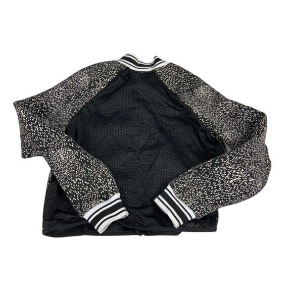 Fabletics Black White Speckled Bomber Jacket Full Zip Athletic Sz XS