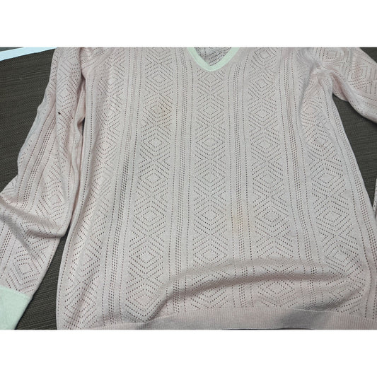 TSE Say Women’s Silk Cashmere Pointelle V-Neck Sweater Blush Mint Size L