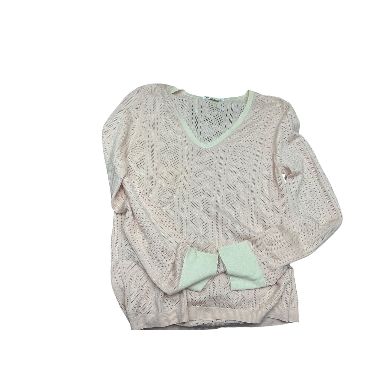 TSE Say Women’s Silk Cashmere Pointelle V-Neck Sweater Blush Mint Size L