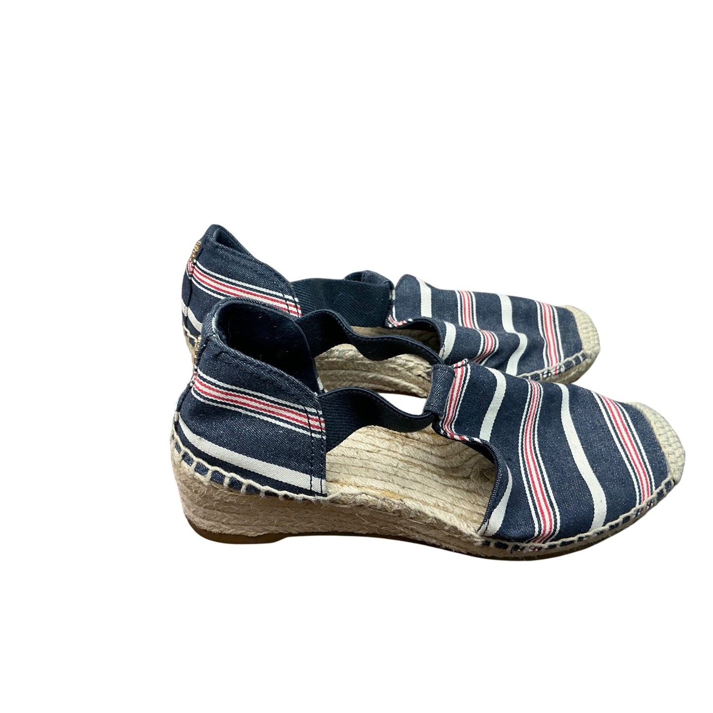 Tory Burch Striped Espadrille Flats Blue Canvas Ankle Strap Summer  Sz 7.5