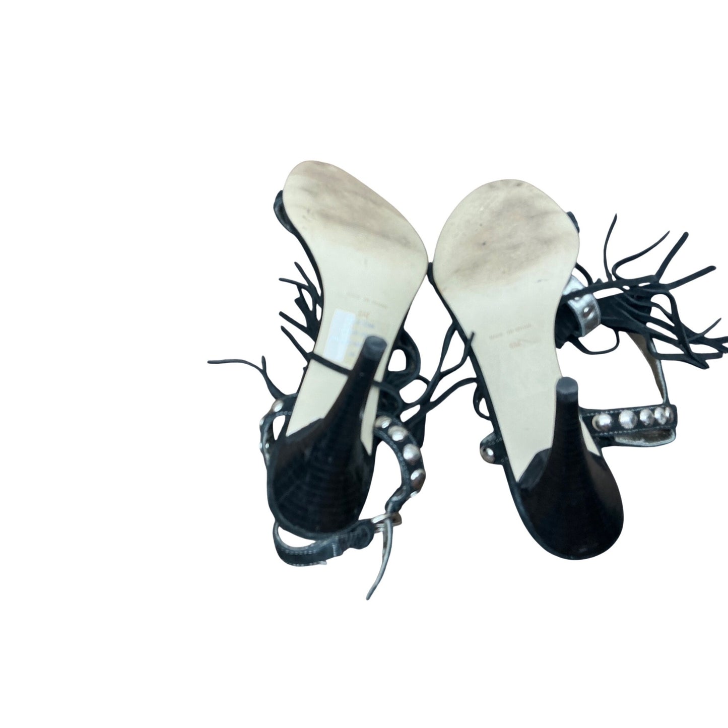 Guess Black Fringe Studded Gladiator Sandals Ankle Strap Heels Women’s Size 6m