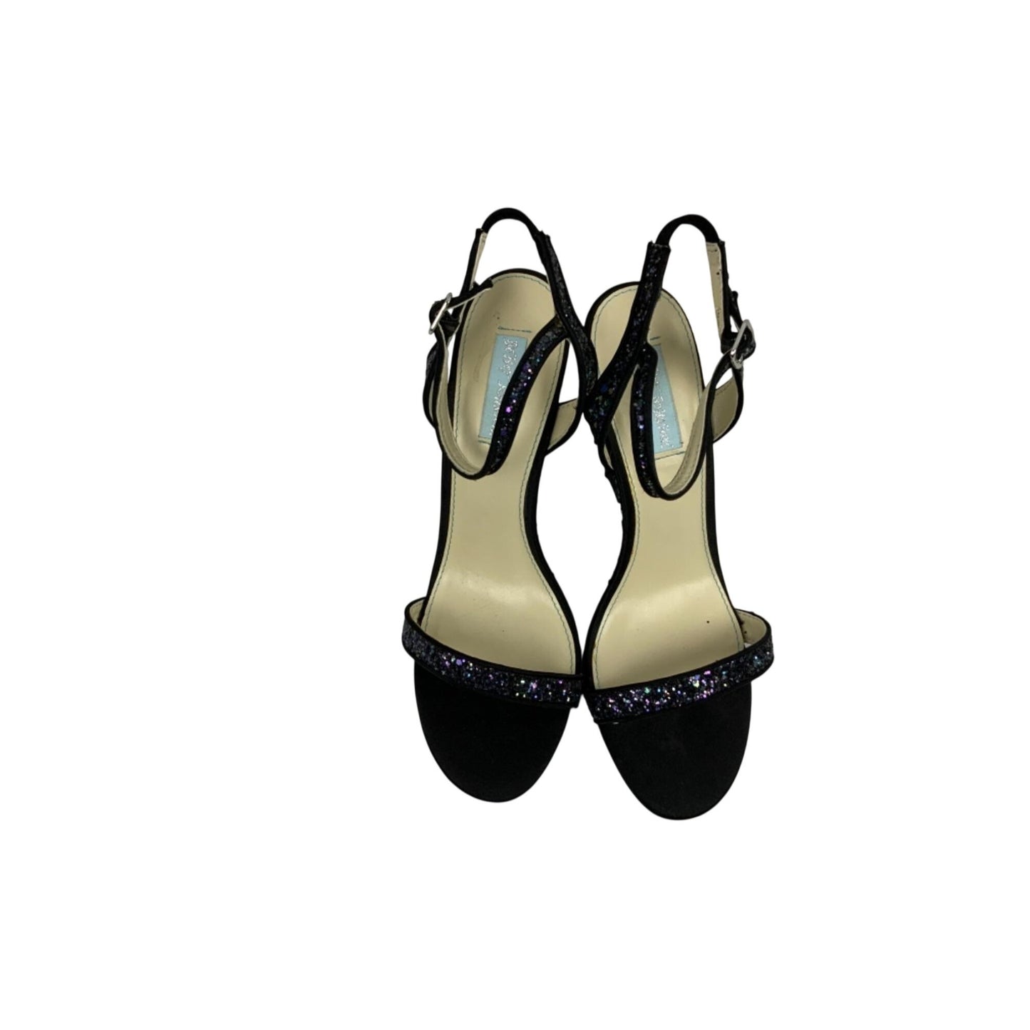 Betsey Johnson Black Glitter Ankle Strap Heels Size 10M