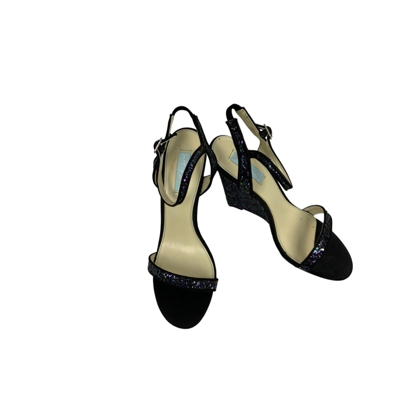 Betsey Johnson Black Glitter Ankle Strap Heels Size 10M