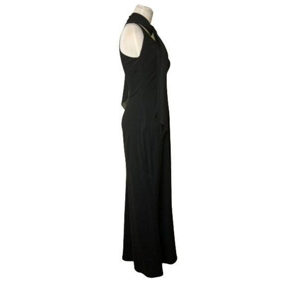 Tahari Black Halter Scarf Neck Evening Gown SZ XSP