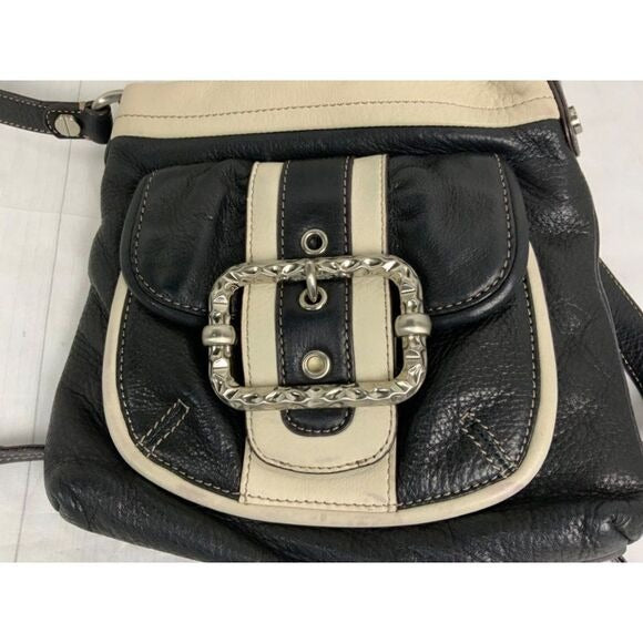 B Makowsky Black and Cream Leather Handbag
