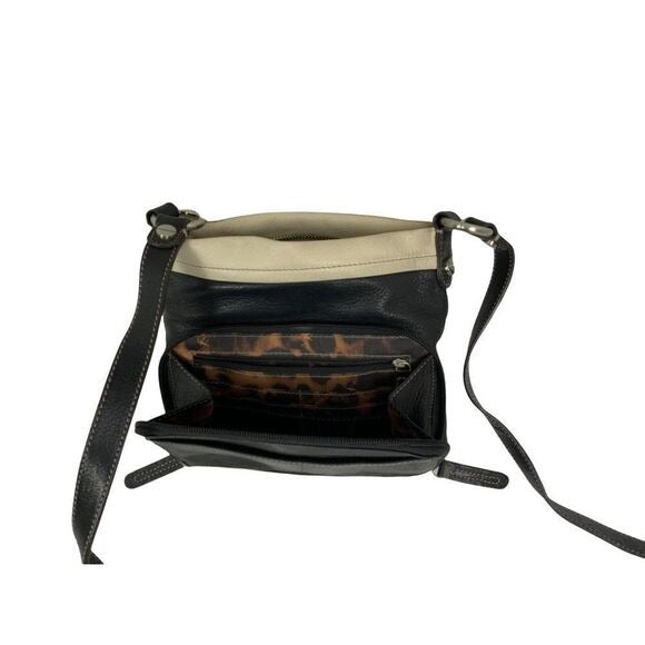 B Makowsky Black and Cream Leather Handbag