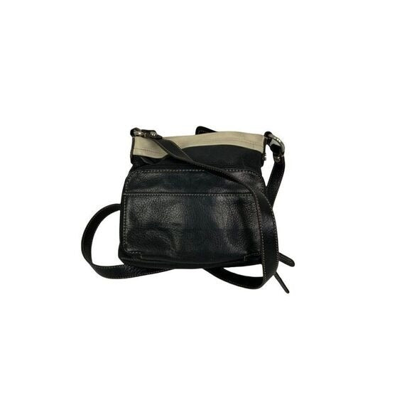 B Makowsky Black and Cream Leather Handbag