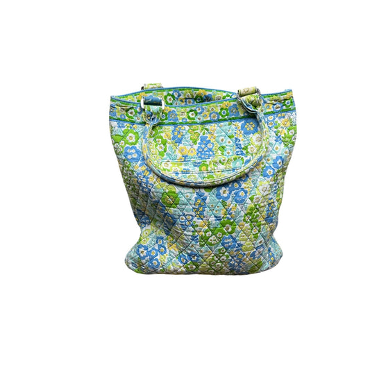 Vera Bradley Quilted Floral Tote Handbag Green Blue Shoulder Bag